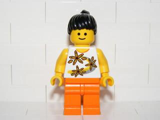 LEGO Minifigure-Yellow Flowers - Black Ponytail Hair, Orange Legs-Town / City-TWN062-Creative Brick Builders